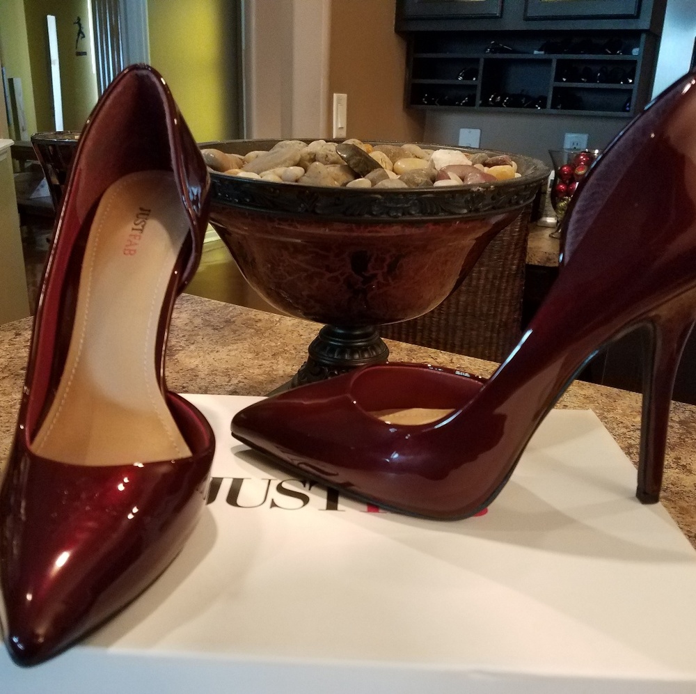 Burgundy D'orsay Patent Leather Heels